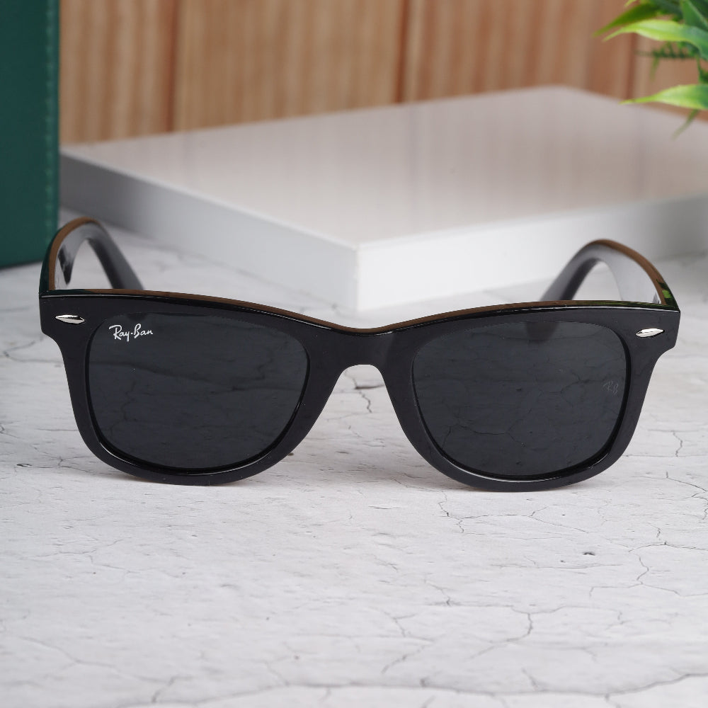 Classic Square 2140 Black-Black Shining Sunglass front and side view